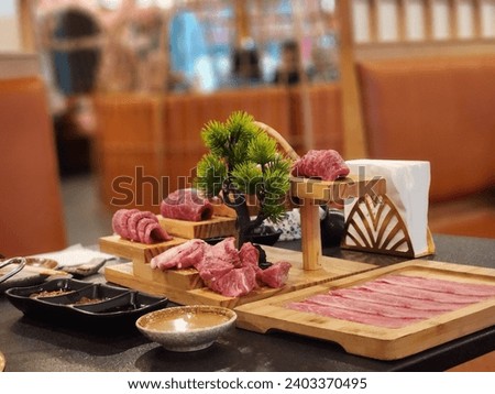 A picture of wagyu beef slices at restaurant