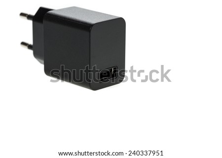 AC-DC power supply adapter with USB connector on white background