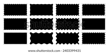 Zig zag Wavy Edge Rectangle Shapes Set. Vector Jagged Geometric Rectangular. Abstract Elements for Template, Stickers, Promo Design, Web Design and Social Media Royalty-Free Stock Photo #2403399431