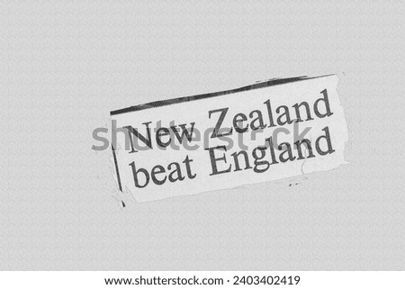 New Zealand beat England - news story from 1973 UK newspaper headline article title pencil sketch Royalty-Free Stock Photo #2403402419