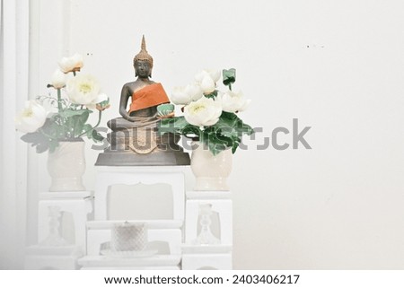 close up buddha statue wallpaper background, copy space for text, thai traditional concept
