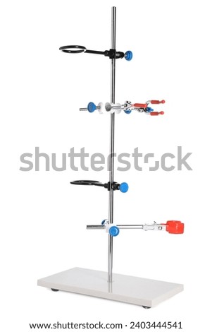 Retort stand with many clamps isolated on white Royalty-Free Stock Photo #2403444541