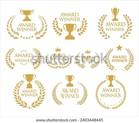 Award Winner emblem collection of gold laurel wreath black text Royalty-Free Stock Photo #2403448445
