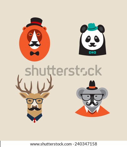 Hipster Animals set of vector icons