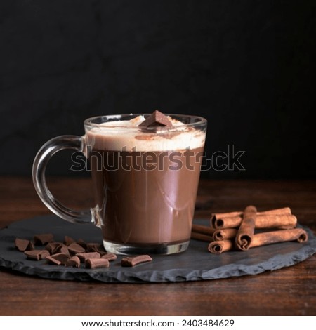 Chocolate capuche in glass  on table