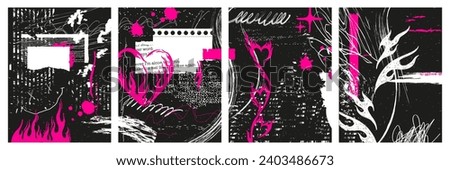 Set of punk rock scribble poster. Grunge texture, hand drawn doodle, splatters. Trendy vector illustration.
