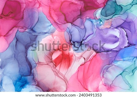 Natural  luxury abstract fluid art painting in alcohol ink technique. Tender and dreamy  wallpaper. Mixture of colors creating transparent waves and golden swirls. For posters, other printed materials Royalty-Free Stock Photo #2403491353
