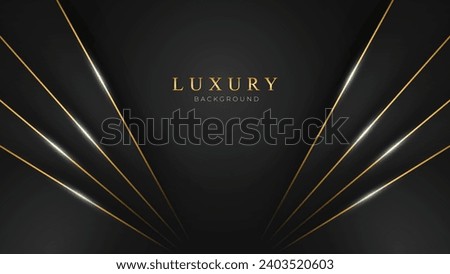 Realistic Luxury Background with Golden Lines. Abstract Background with Black Backdrop in 3d Style. Deluxe and Elegant Background Design Vector Illustration Royalty-Free Stock Photo #2403520603