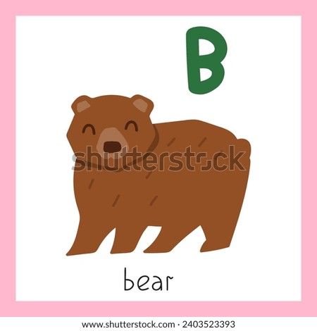 Friendly bear. Letter B. English alphabet for children. Educational flat vector illustration.
