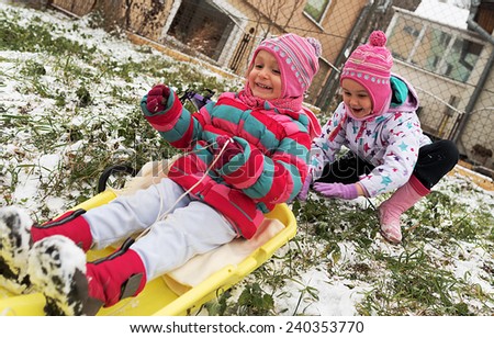 littles girls in  winter outdoors