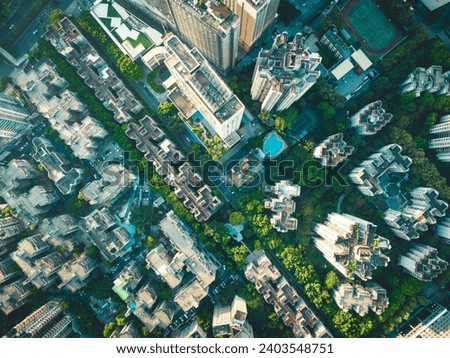 Aerial view of modern house buildings in Guangzhou city, China