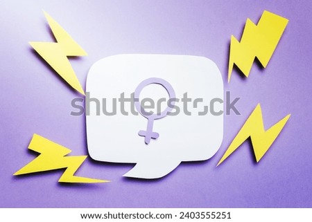 feminine gender sign speech bubble surrounded by thunders