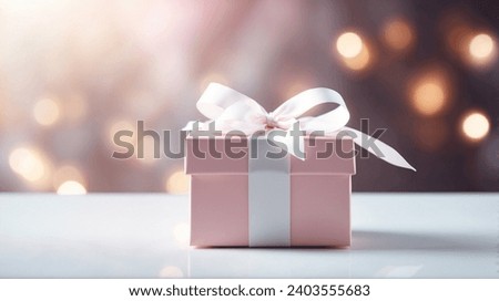Pink gift box, what ribbon, simple background, luxury gift, birthday gift, wedding gift, bokeh, blurry background