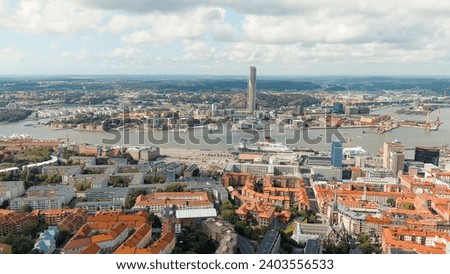 Gothenburg, Sweden. River Gota-Alv. Panoramic view of the central part of the city. Summer day. Cloudy weather, Aerial View   Royalty-Free Stock Photo #2403556533