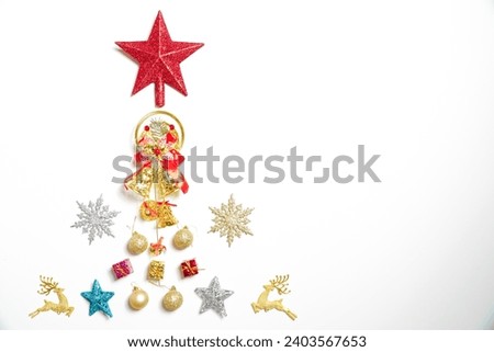 Christmas elements,Christmas tree made of golden, silver and red decorations on white background