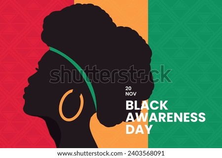 Flat vector illustration for Black Awareness Day on 20 November. This Hand-drawn girl template beautifully conveys strength and unity. Celebrate diversity with impactful visuals.