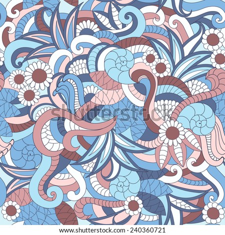 Seamless vector floral pattern with colorful fantasy plants and flowers, pattern can be used for wallpaper, pattern fills, web page background, surface textures 