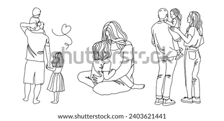 Vector art line sketch family, father, mother and child.