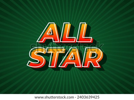 All star. Text effect design in gradient yellow red color. 3D look. dark green background
