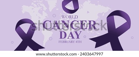 World cancer day february 4th purple ribbon awareness icon symbol concept banner background vector design