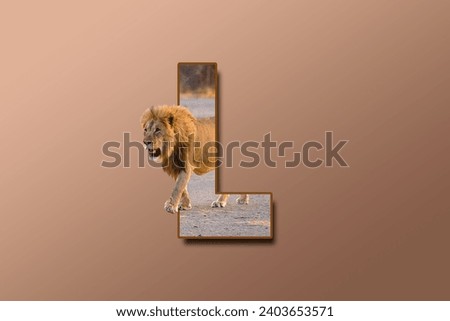 The letter L is embedded with a picture of the animal Lion. Great animal background.