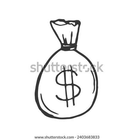 sack money bag with dollar sign symbol with doodle hand drawn style. sketch concept for business and finance icon vector illustration