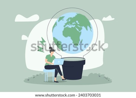 Circular economy illustration set. Sustainable economic growth strategy, recourses reuse and reduce co2 emission and climate impact. ESG, green energy and industry concept. Vector illustration