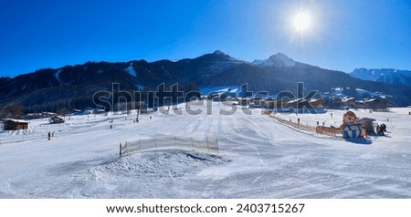 Small ski slope for children and beginners near Bramberg, in Salzburger Land, Austria.