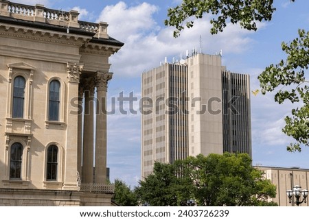 Afternoon view of the historic state capitol building of downtown Topeka, Kansas, USA.