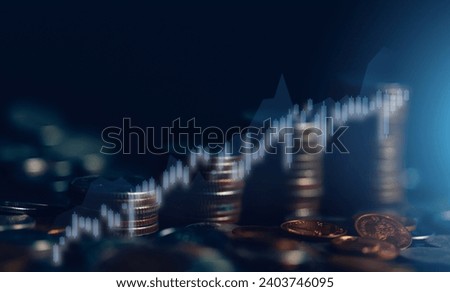 Exposure images coin stacks and chart graphs. Economy financial and investment concept.  