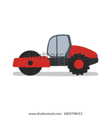 Road roller flat vector illustration isolated on white background. Construction equipment clip art in cartoon style. Kid drawing. Hand drawn.