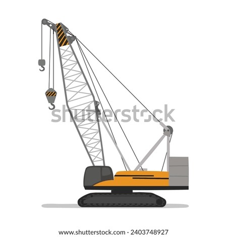 Crane flat vector illustration isolated on white background. Construction equipment clip art in cartoon style. Kid drawing. Hand drawn.