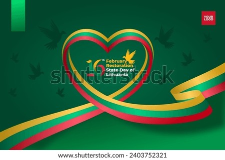 Lithuania restoration of the state day with flag background and 16th february logotype Royalty-Free Stock Photo #2403752321