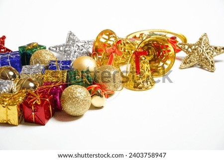 Christmas decoration isolated on white background. Christmas ornaments and decorations.copy space, New Year's lights, flat lay.