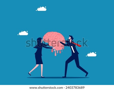Prevent memory loss. Two businessmen holding a melted brain together. vector 