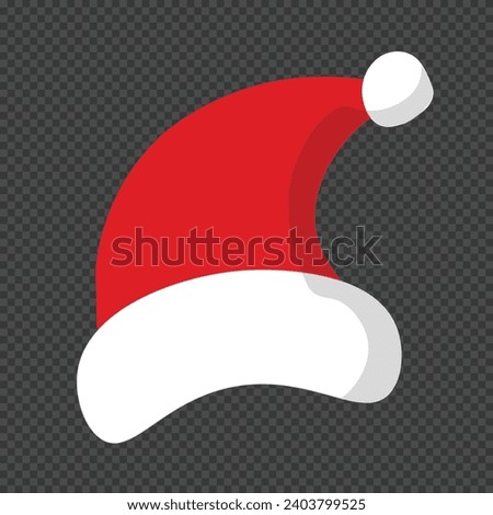 Vector flat style Christmas Santa Claus hat design element isolated on transparent background. Vector Christmas decoration. Xmas Santa hat isolated holiday element. 