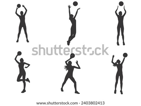 Volleyball player silhouette collection.Vector illustration.
