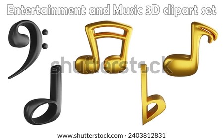 Music notes clipart element ,3D render entertainment and music concept isolated on white background icon set No.5