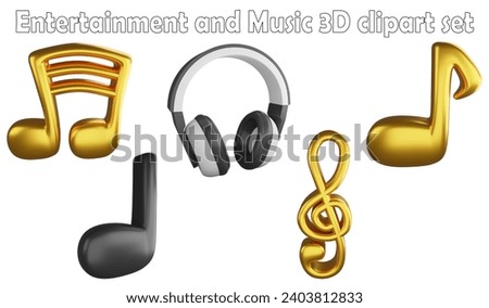 Music notes clipart element ,3D render entertainment and music concept isolated on white background icon set No.7