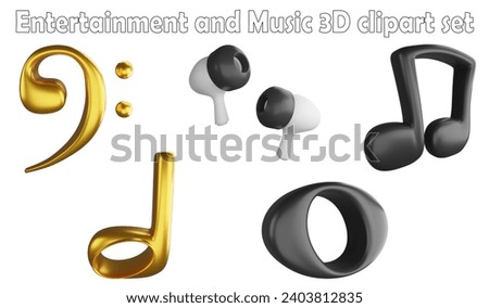 Music notes clipart element ,3D render entertainment and music concept isolated on white background icon set No.4