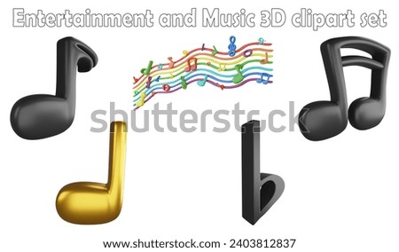 Music notes clipart element ,3D render entertainment and music concept isolated on white background icon set No.6