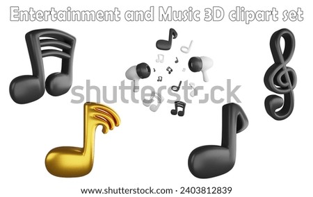 Music notes clipart element ,3D render entertainment and music concept isolated on white background icon set No.8