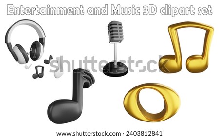Music notes clipart element ,3D render entertainment and music concept isolated on white background icon set No.9