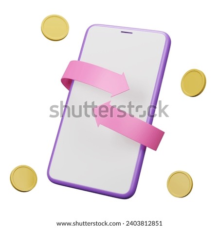 smartphone with mock up screen and cashback application, isolated on white background, clipping path, 3d rendering