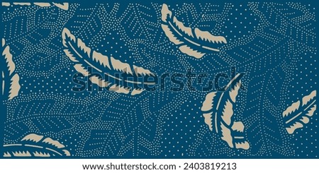 Japanese Oriental Pattern. Oriental Ornament Elements. Indigo Blue with Gold Textile Design. Golden, Navy Blue Background. Textile, Fabric Print.