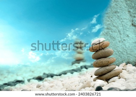 Stone cairns created in a rock garden.