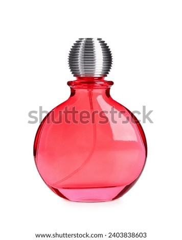 Red bottle of fragrance perfume isolated on white background Royalty-Free Stock Photo #2403838603