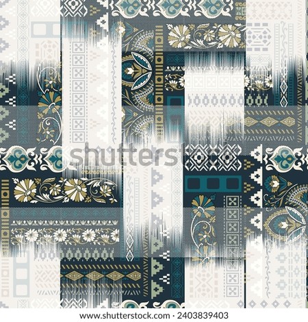 ethinic patchwork pattern on navy background Royalty-Free Stock Photo #2403839403