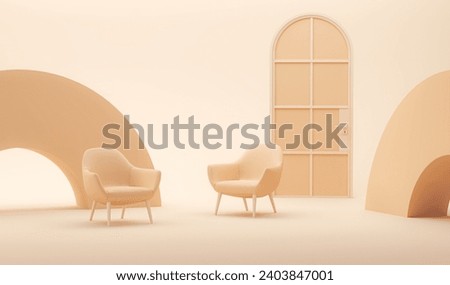 Living Room in trend Peach fuzz color 2024 year. A pastel wall accent paint background. Peach beige ivory shades of room interior design. Royalty-Free Stock Photo #2403847001
