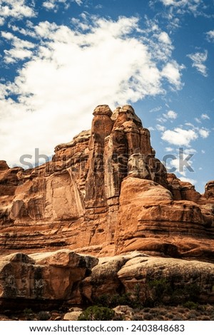 Portrait shot of mesas and buttes in canyonlands national park at sunny day in Utah, America, usa Royalty-Free Stock Photo #2403848683